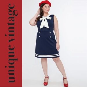 Unique Vintage Hell Bunny 1950s Navy & White Nautical Bow Dress, NEW!
